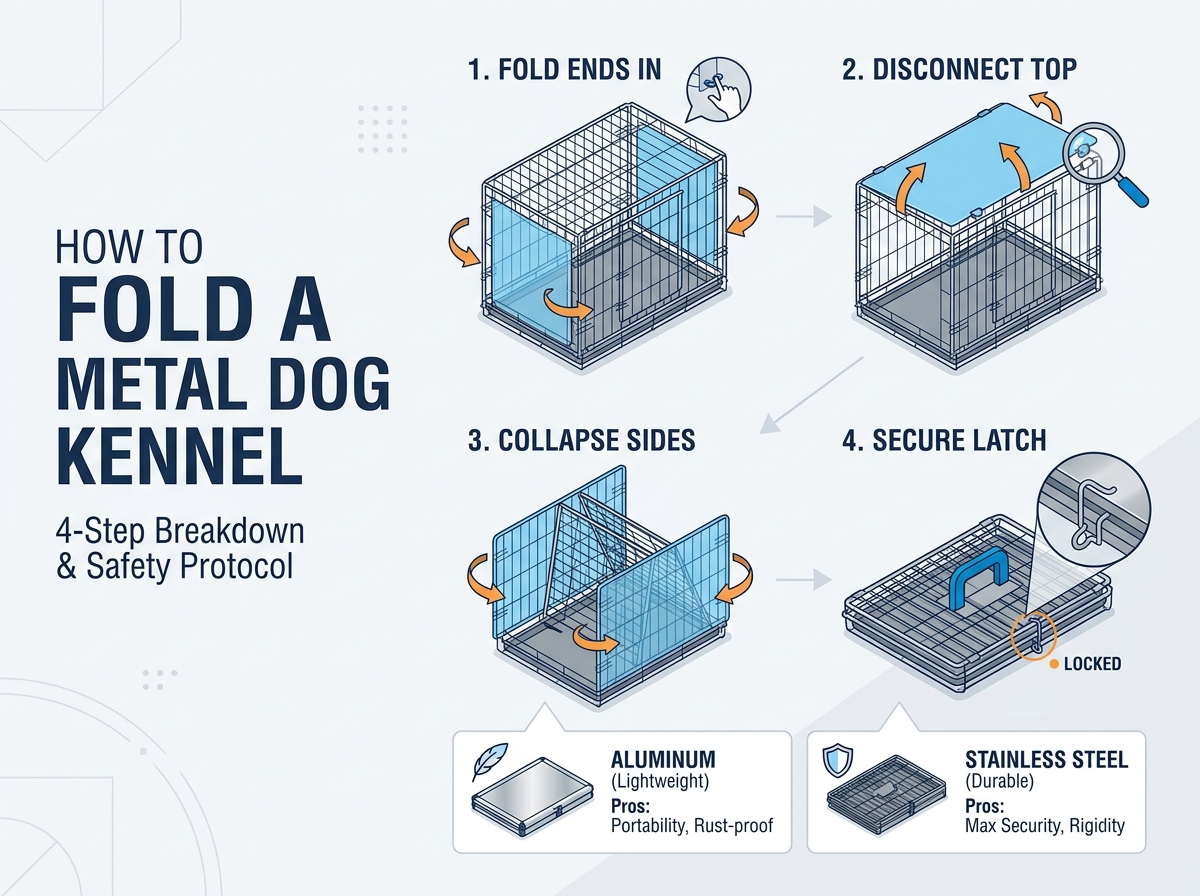 Metal dog kennel folding mechanism